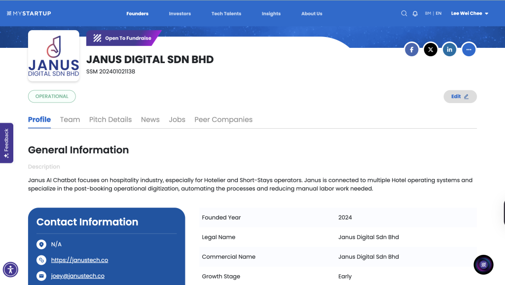 Janus MYStartup Listing